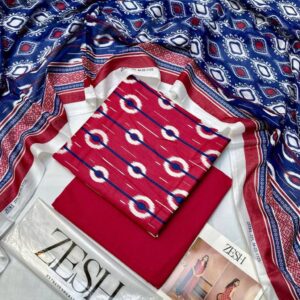 ✨ ZESH   ✨ 3 PieceUnstitched Suit ZESH SUMMAER LAWN COLLECTION 2025