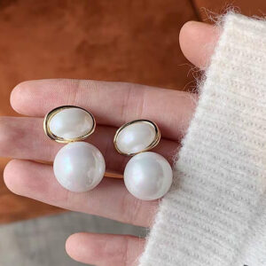 Oval Shape Marble Korean Style Earings For Women Girls Design Earring Jewelry (golden)