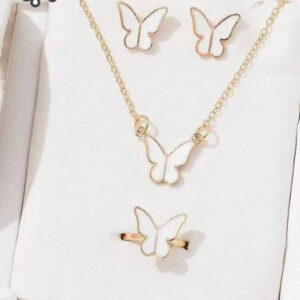 Butterfly Set, Pack Of 4 / Pendants Necklace Earrings Ring For Women Jewelry -white