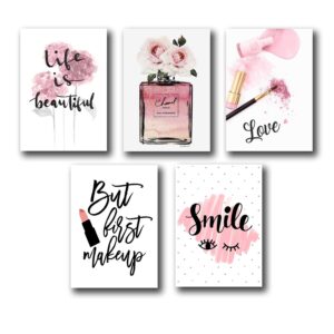 set of 5 make up themed girls room decor wall art wooden sticky Phototile frames (8 x 11 inches)