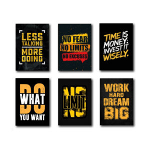Pack of 6 Motivational quotes sticky wooden canvas frames for wall decore / motivation sticky phototiles for office and room wall decoration