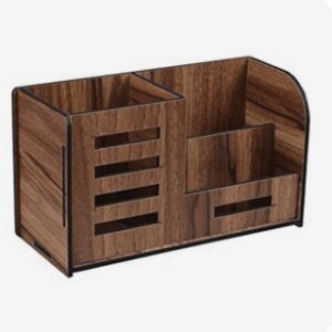 Multipurpose Wooden Desk Organizer 3 in 1   Pen And Pencil Stand For Office Table Holder