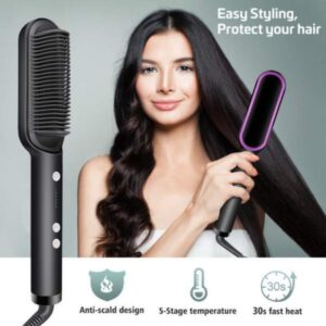 HQT-909B Electric Hair Straightening Brush – Professional Fast Heating Styler (Random Color)