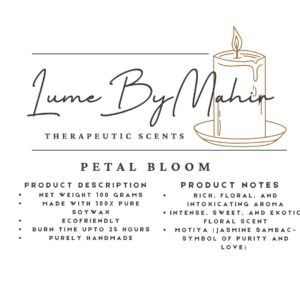 Petal Bloom Candle | Where Every Flame Blooms Like a Midnight Garden – Handmade Jasmine Sambac Soy Wax Candle - 100 gram